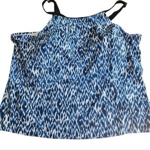 Catherines Plus 26W Tankini Swim Top Blue White Abstract Adjustable Straps Beach